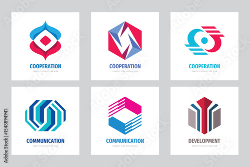 Business interaction logo set vector illustration. Business communication logo collection. Graphic design elements.