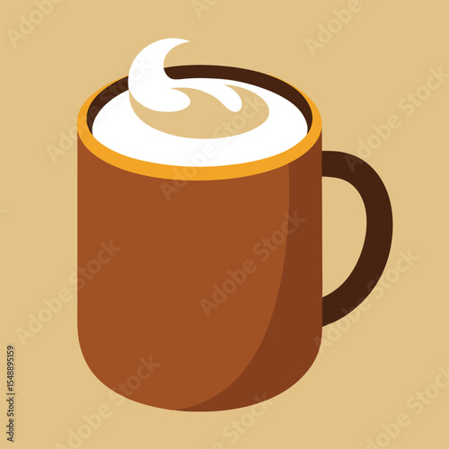 Full Glass of Coffee with Creamy Chocolate Topping Vector