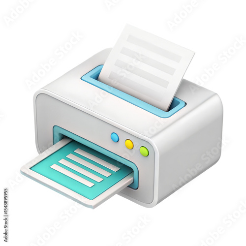 3D Paper printer Icon in Plastic Style on White Background.