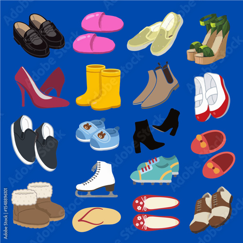Sticker design themed on the types of shoes worn on the feet