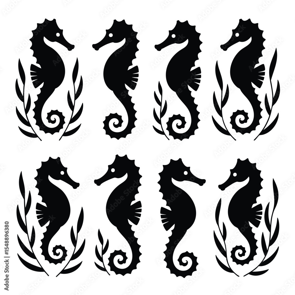 Obraz premium Elegant Seahorse Silhouettes with Aquatic Foliage