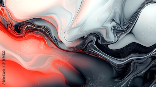 Abstract fluid art background with marble effect in red, white, and gray tones for modern designs
