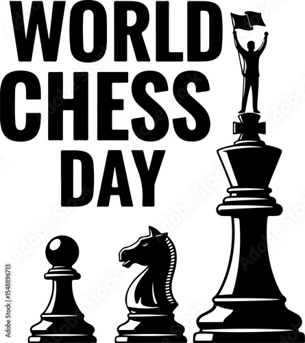 Celebrating World Chess Day with a triumphant chess figure.
