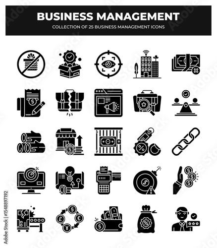 Collection of 25 Business Management Icons:  Strategy. Planning. Marketing. Finance