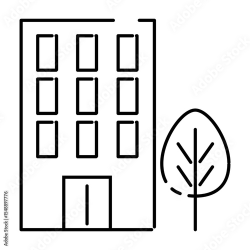 Office Building with Tree Icon Illustration
