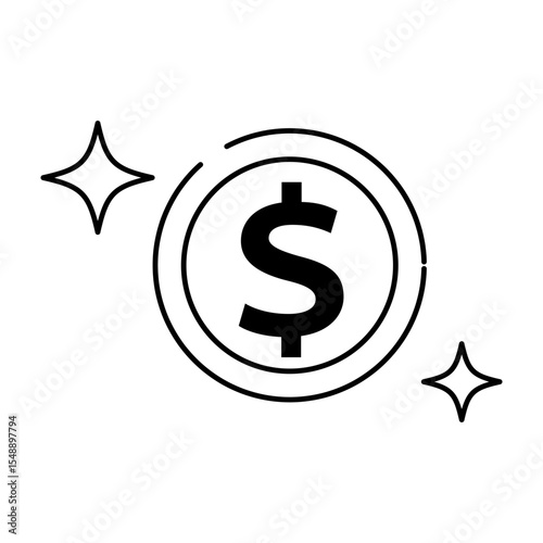 Shiny Dollar Coin Money Icon Illustration