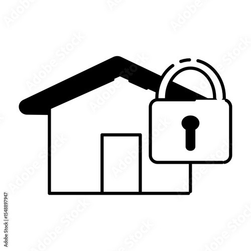 Secure House Icon with Locked Padlock