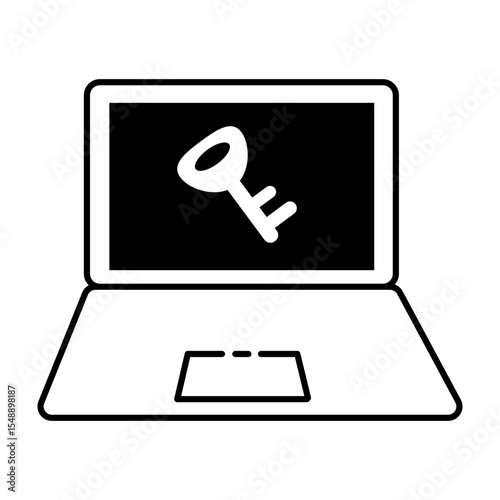 Laptop Computer with Security Key Icon Illustration