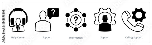 A set of 5 mix icons as help center, support, information