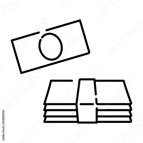 Paper Bill and Banded Money Stack Icon Illustration