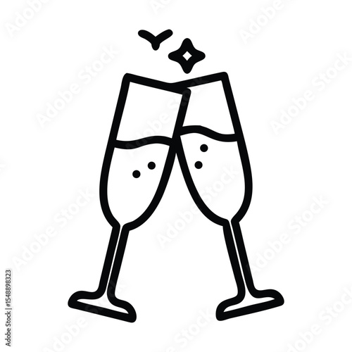 A black and white drawing of two champagne glasses