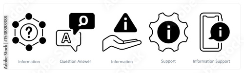 A set of 5 mix icons as information, question answer, info