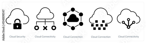 A set of 5 mix icons as cloud security, cloud connectivity, cloud connection