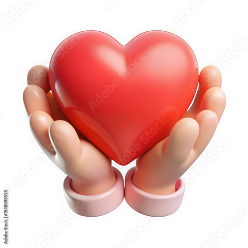3d rendered hands cradling a red heart symbolizing love on an isolated on transparent background