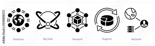 A set of 5 mix icons as database, big data, network