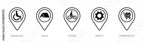 A set of 5 mix icons as wheel chair, home, cycling