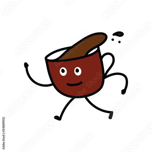 Cute coffee running, 2d flat mascot logo 