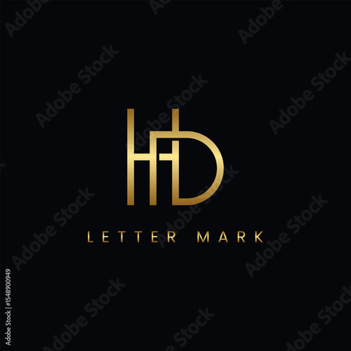Luxury H and D Monogram Logo Design – Golden Gradient Lettermark, Premium Branding Icon.