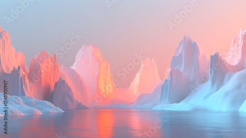 Serene landscape with pastel mountains reflecting in the water, tranquil scenery and peaceful horizon