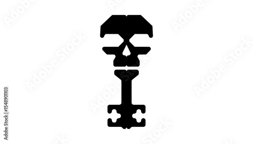 A silhouette of abstract robot skull key tattoo On white background	
