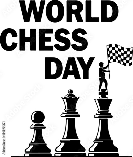 Celebrating World Chess Day with a triumphant chess figure.