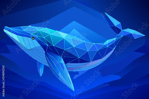 Geometric Whale Illustration in Blue Tones with Low Poly Design