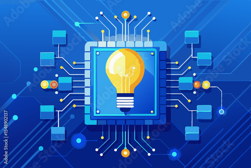 Creative Innovation Lightbulb inside CPU representing ideas and technological advancement