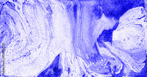 Abstract marble background of different shades of blue and white colors. Chaotic spots, dots, splashes and lines. Uneven spots. In some places they are more saturated and darker.