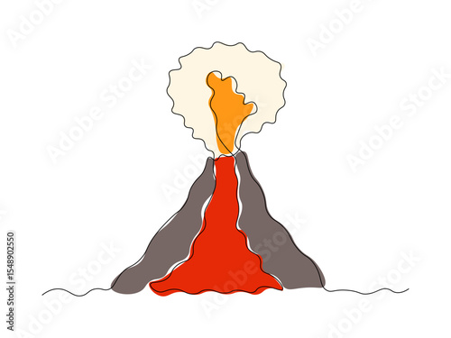 Abstract volcano. eruption with smoke and magma. continuous single one line art drawing sketch, logo