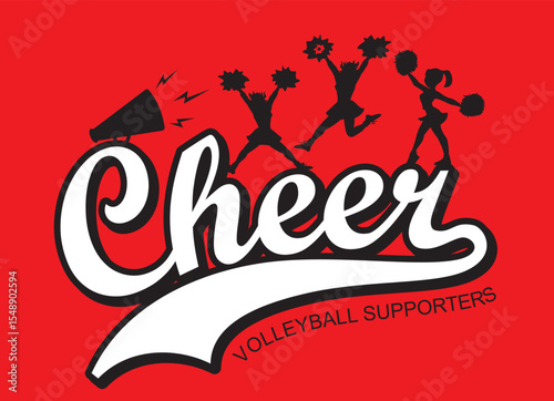 Hand drawn of cheerleader on white background, volleyball supporters, vector illustration 