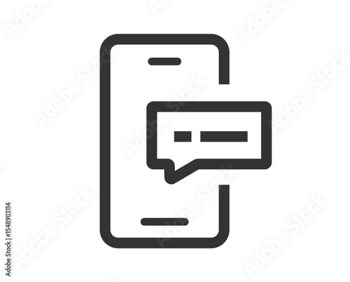 Chat sms text message icon on mobile cell phone smartphone simple pictogram graphic line stroke outline, cellphone notice notification sign symbol thin linear logo image clip art
