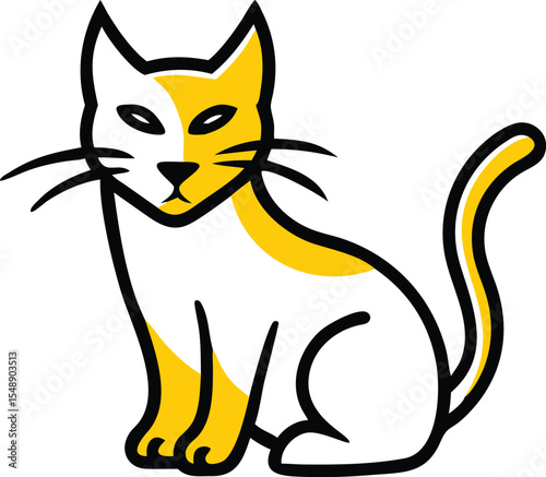 Cute Yellow and White Cat Illustration Perfect for Pet Adoption Posters or Children's Books