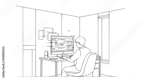 Cozy Home Office Setting Illustrating a Professional Deep in Work at a Desk Surrounded by Books and Plants, Emphasizing Comfort and Productivity at Home