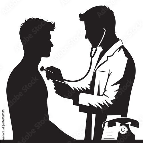 Black Doctor checking patient Silhouette Vector, High Quality Illustration on White Background
