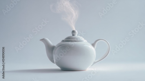 Wallpaper Mural White teapot steaming on light blue background Torontodigital.ca