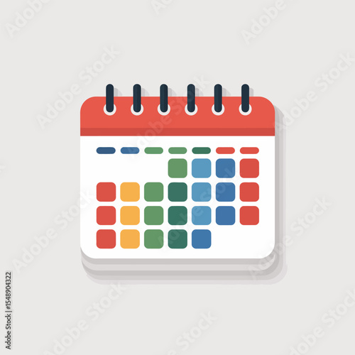 Colorful Flat Style Calendar Icon Red Binder Colorful Squares Schedule Planner Appointment Reminder Date Month Week Day Organization Time Management