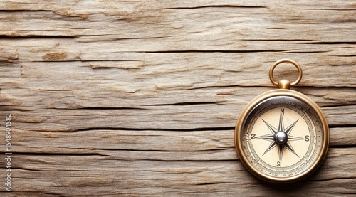 Vintage compass on weathered wood