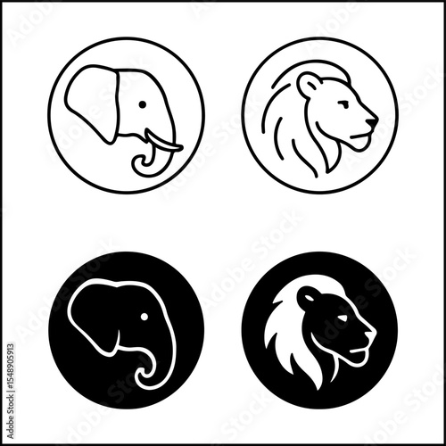 Wildlife Elephant and Lion Icons