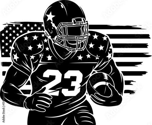 American Football Player Silhouette against the American Flag.