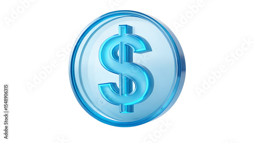 3D Render of a Glossy Light Blue Dollar Sign on a Coin, Finance Concept, Business Symbol, Currency Icon, Financial Success, Wealth, Investment, Economic Growth,