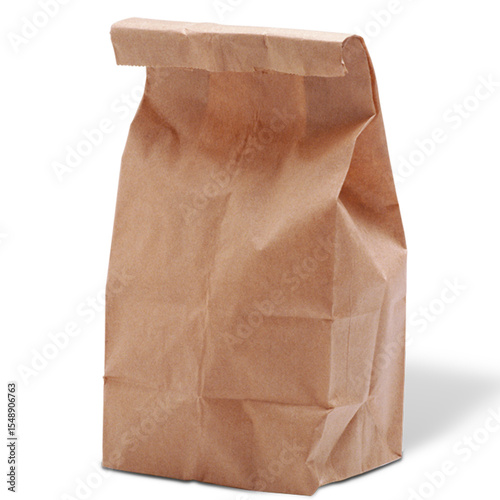 A simple brown paper bag, often used for packaging food or groceries.