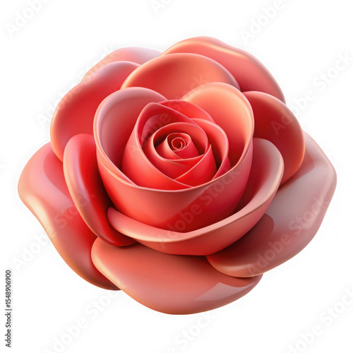Beautifully rendered 3d rose with glossy petals in a vibrant red color isolated on transparent background