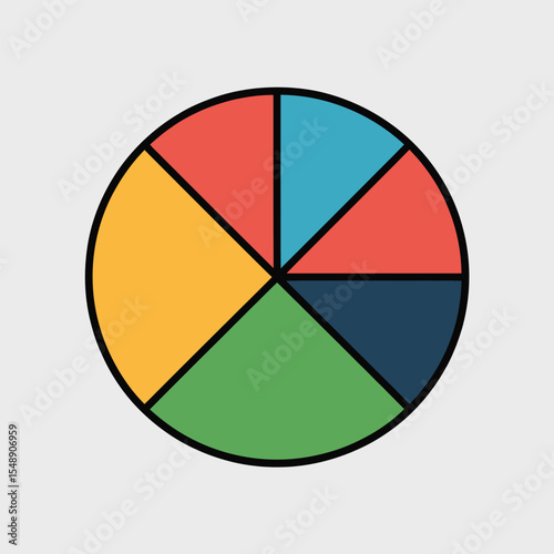 Free Download Colorful Flat Style Pie Chart Icon Six Segments Orange Yellow Green Teal Red Dark Blue Data Visualization Graphic - GFXLoad