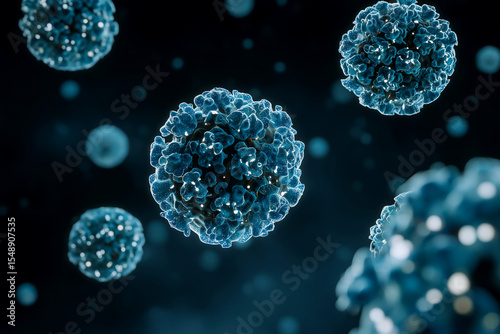 Cluster of virus particles in deep blue microscopic environment