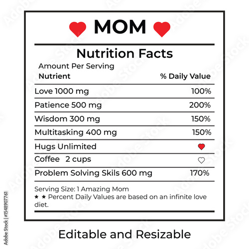 Mom Nutrition Facts Label - Funny Mother's Day Design, Nutrition facts, Label designs