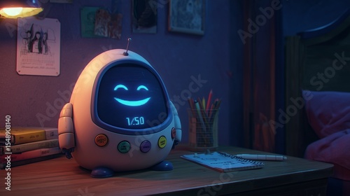 In a moody, neon-lit bedroo...