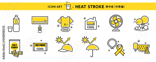 熱中症予防アイコンセット／夏の健康対策イラスト素材（Heatstroke Prevention Icon Set）