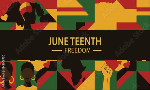 Juneteenth vector illustration in Afrocentric colors with powerful symbols of freedom and identity. Perfect for posters, banners, educational content, and social media