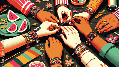 international friendship day, A friendship bracelet exchange between people of different backgrounds