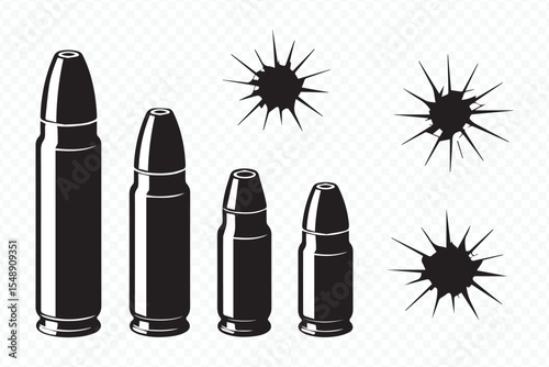 detailed vector graphic of diverse bullet calibers and precise impact holes for innovative design and firearm education